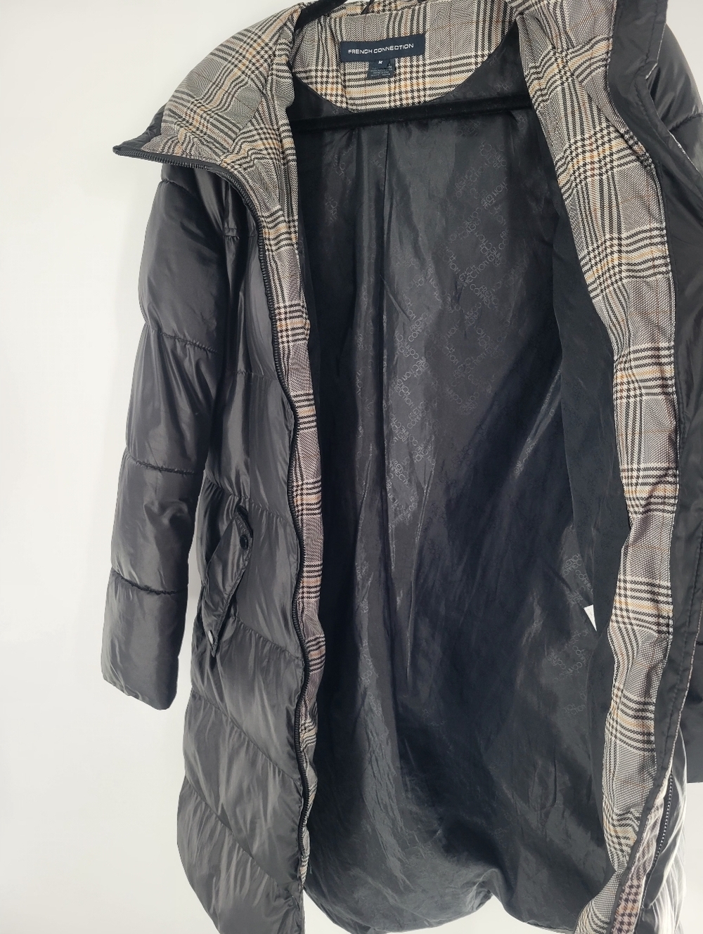 French Connection Black Quilted Hooded Puffer Coat Size M - Picture 5 of 6